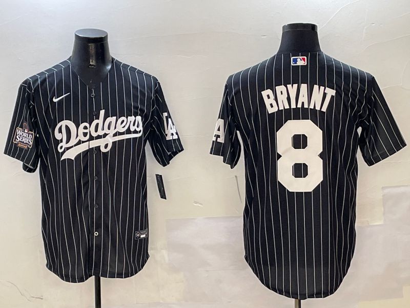 Men Los Angeles Dodgers 8 Bryant Black Stripe Jointly Name 2025 Nike MLB Jersey style 3